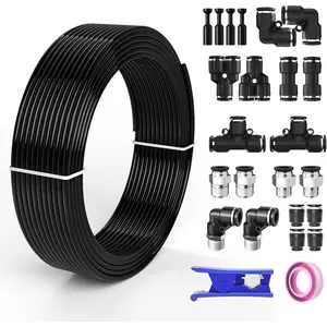 1/4 Dot Air line 1/4 inch OD Air Hose Kit Airline Tubing Repair Kit Compressor Tube with Push to Connectors Fittings Black 32.8FT/10M