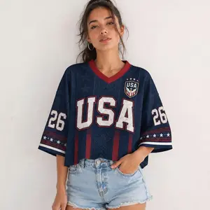Custom USA Soccer Crop Top Jersey, Personalized Name Number Shirt, Oversized Game Day Soccer Fan Top