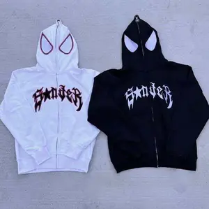 Y2k Full Zip Up Spider Hoodie，Women Men coat Harajuku Graphic，Unique hooded glasses design, street punk style, casual hip-hop outfit，Casual Fitted Fall & Winter sweatshirts