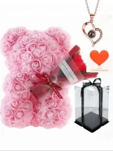 Teddy Bear Floral Gift Set, Handmade Rose Eternal Flower Box, Ideal for Dates, Valentine's Day, Anniversary, Birthday, Mother's Day Gifts