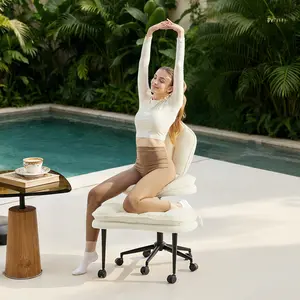 Pinmoco Cloudy Ergonomic Cross Legged Swivel Chair - Adjustable Height, Teddy Fabric, Cloud Comfort Pet-Friendly Desk Chair with Full Lumbar Support, Extra Wide Seat, Versatile for Home & Office Use