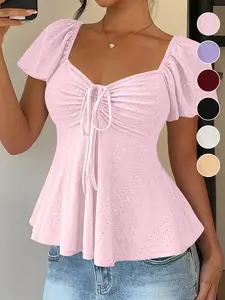 Women's Sweet Style Breathable Short Sleeve Top, Summer Casual Wear, Comfortable and Stylish, Perfect for Daily