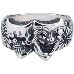 Double sided Good and Evil Joker Ring for Men and Women, Hip Hop Style, Retro Gothic Style, Handmade Open Ring Dark Aesthetic Rings Witchy Jewelry