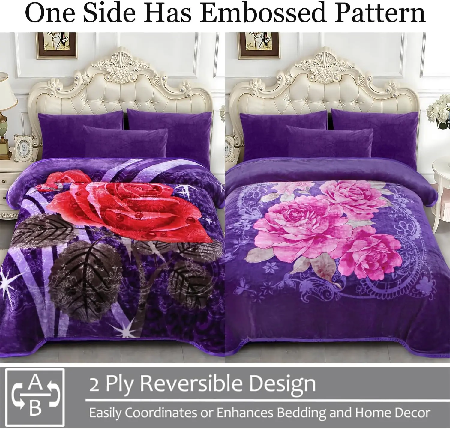 Queen Fleece Blanket 75 x 87 in, 5 lb 2-Ply Reversible 520 GSM Thick Plush Bed Blanket for Fall and Winter Queen Fleece Blanket 75 x 87 in, 5 lb 2-Ply Reversible 520 GSM Thick Plush Bed Blanket for Fall and Winter