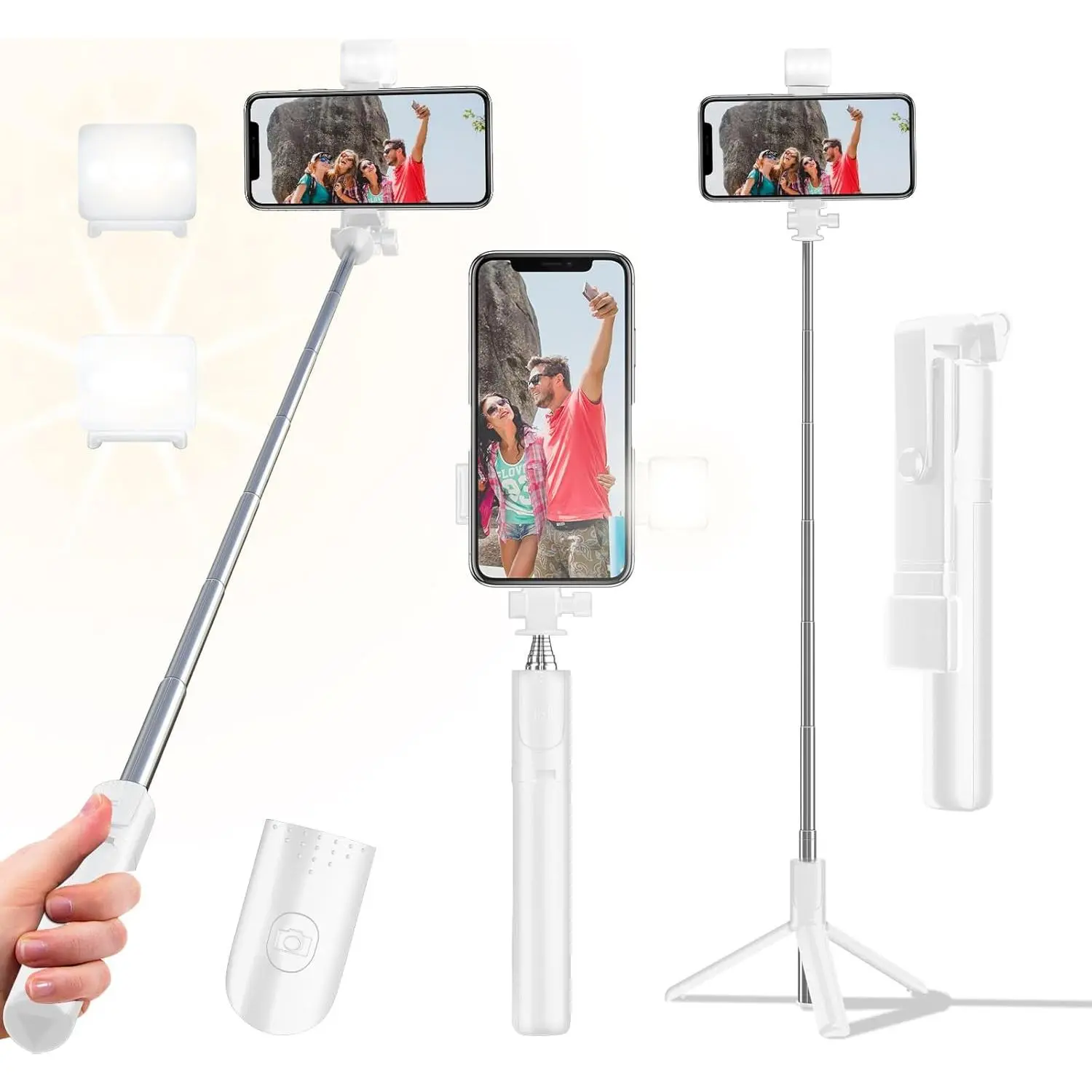 Selfie Stick Tripod, 40 in Retractable Tripod for  with  Remote Control & Light, Portable Phone tripods for Photograph, Live Streaming, Video Recording, Compatible with All Cellphones