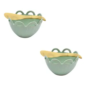 Temp-tations Carved Willow S/2 Scalloped Ramekins with Spreaders