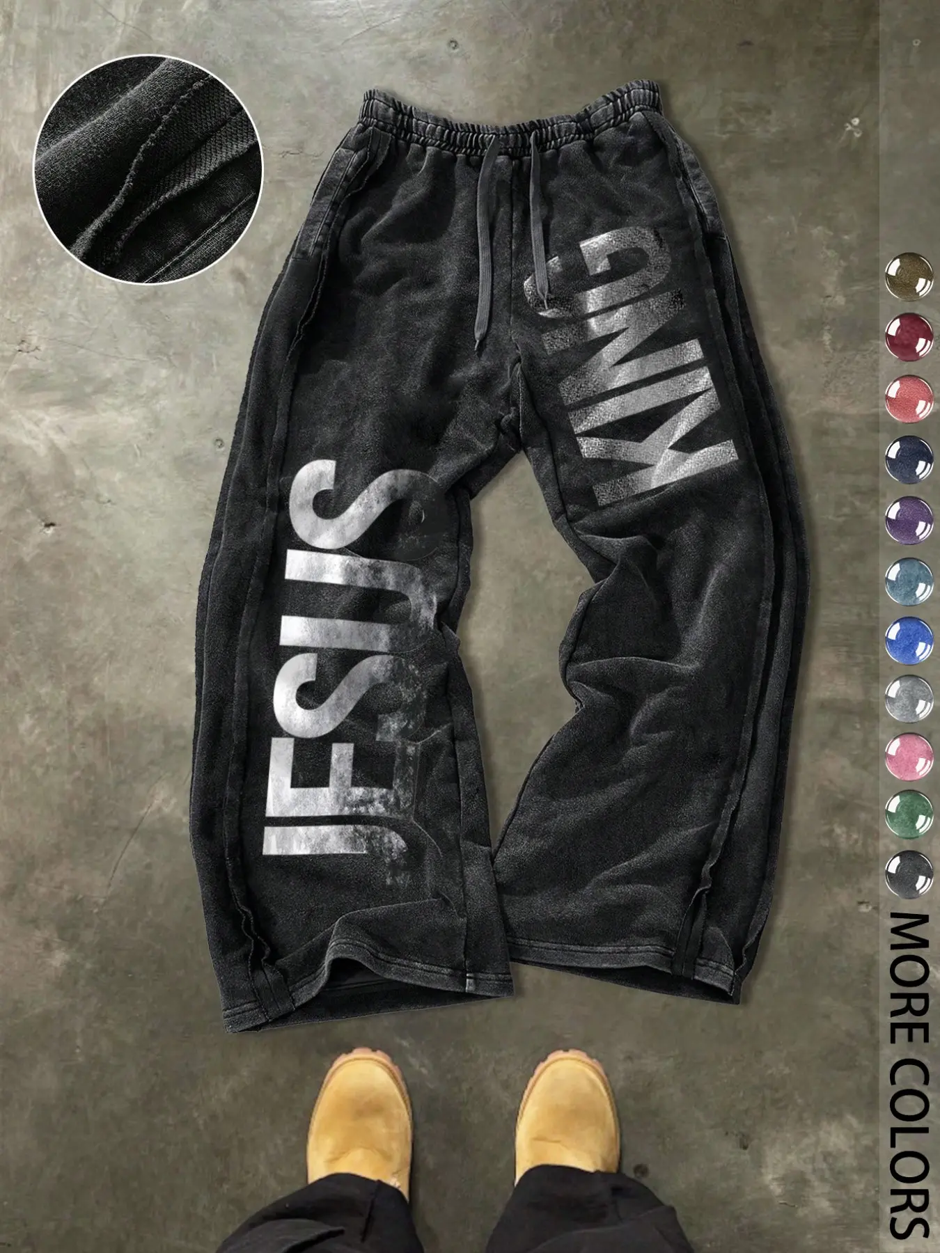 Men's Casual Loose Cotton Sport Pants, Jesus Letter Print, Outdoor, Vacation, Party, Daily Wear, Street Style, Drawstring Waist, Everyday Street Pants, Drawstring Sports Pants, Casual Sportswear Pants