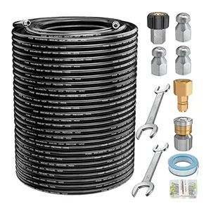 POHIR Sewer Jetter Kit, 4000PSI High-Pressure Washer Attachment with 1/4 Inch NPT Rotating Button Nose Tip, PE Hose, Spanner for Plumbing Drain Cleaning