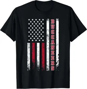 Women's 100% Cotton Round Neck Short-Sleeve Buccaneers First Name Retro Vintage T-Shirt, USA Flag Tropical Beach Casual Shirt, Breathable Comfortable Fabric Garment for Outdoor Wear