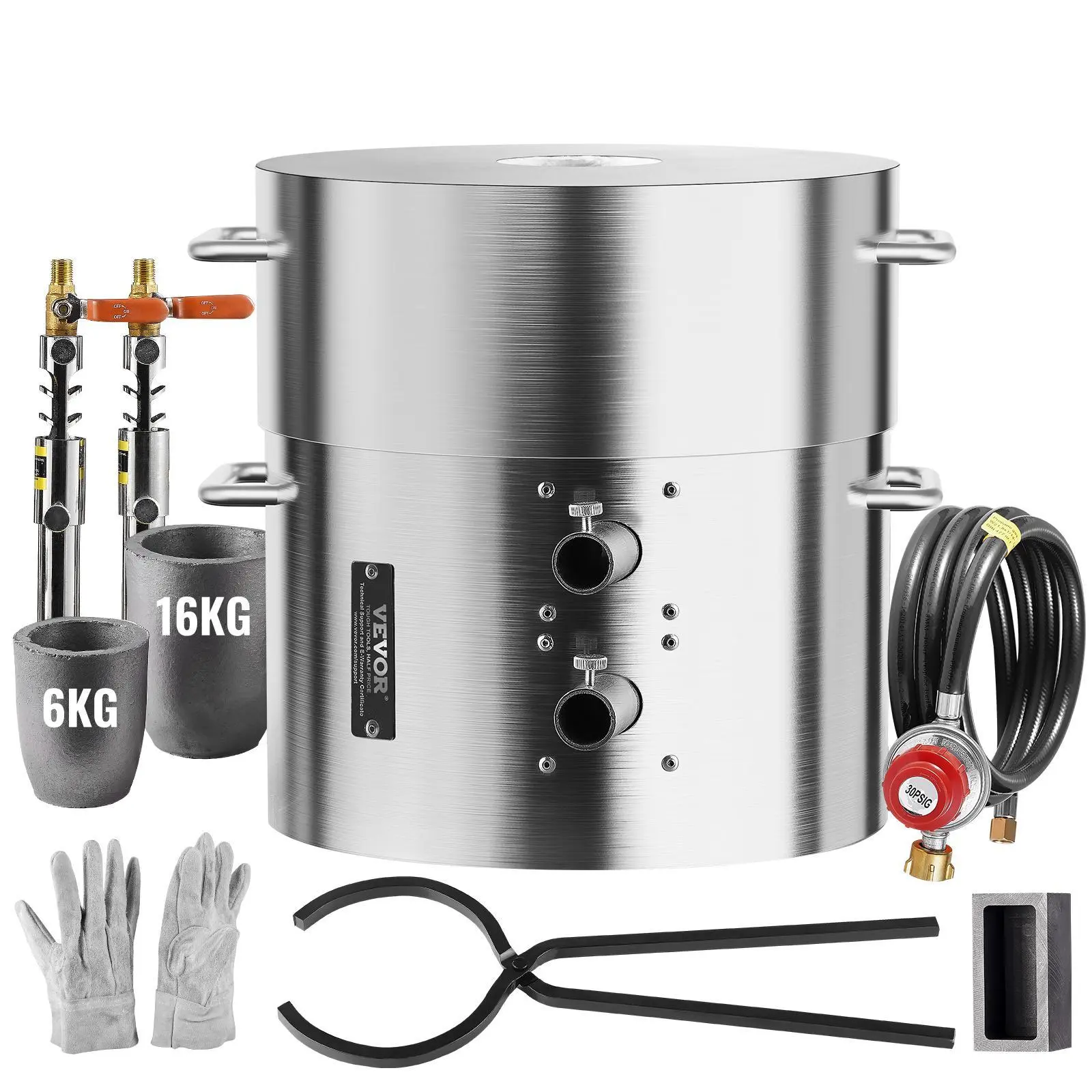 【Summerfinds】VEVOR Propane Melting Furnace Kit,  , 16KG/35lbs Gas Metal Melting Furnace Kit, Dual Burner Foundry Home Kiln with Crucibles and Tongs, Smelting Casting Tool for Gold Silver Copper Aluminum Metal Recycle