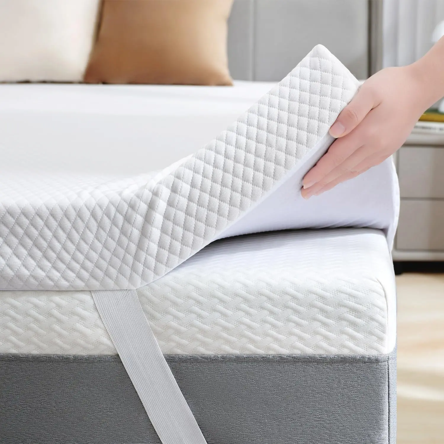 2 Inch Cooling Gel Memory Foam Mattress Topper, White, Detachable Soft Machine-Washable Cover, Anti-Slip Breathable Pad for Bed & RV, Pressure Relief, Cooling Mattress Topper