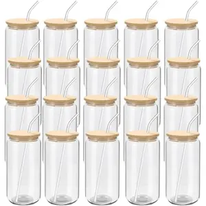 20 Pack Glass Cups with   and Glass Straw 16oz  Can Shaped Drinking Glasses Cups, Glass Tumbler  Cute Cups for , Iced Coffee, , Soda, , , Clear
