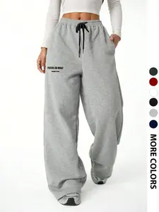 Women's Casual Loose-Fit Letter Print Sweatpants, Drawstring Waist Wide Leg Pants, All-Season Comfortable Ladies' Clothing