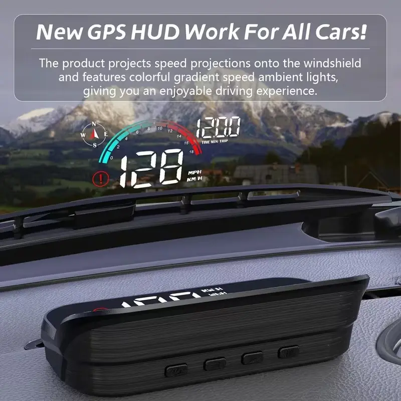 LCD Digital GPS Speedometer Car Accessory - USB Plug-and-Play Car Speed Monitor, Odometer HUD, Digital Head-Up Display with USB Port, Easy Installation, Windshield Projector, Compass, Overspeed Alarm, Trip Mileage, Auto Brightness for Driving Interior Use