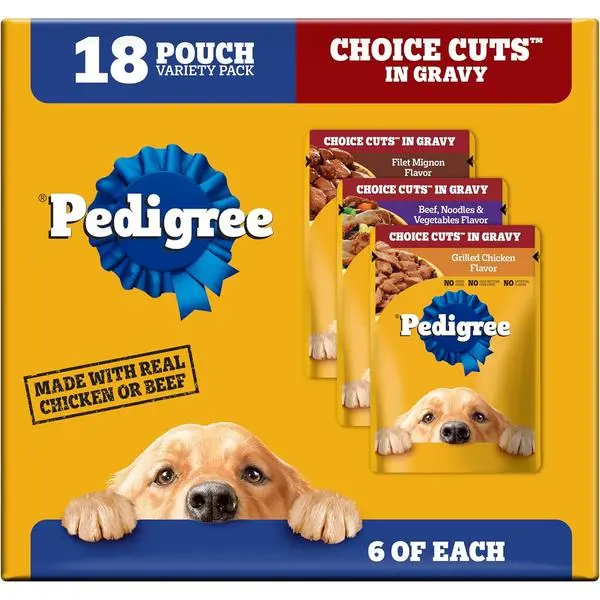 Pedigree Choice Cuts in Gravy Wet Dog Food, Adult Soft Wet Dog Food, Variety Pack, 3.5 oz. Pouches, 18 Count