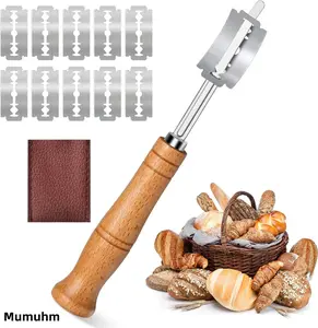 Stainless steel bread knife with wooden handle,10 replaceable blades, sourdough scoring tool with leather protective case for bread baking Bakeware Utensils