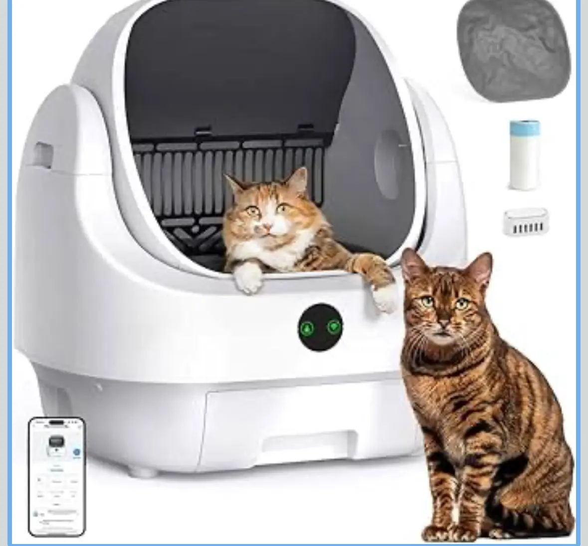 Open-Top Automatic Litter Box, Odor Control, Ready to Use, Self Cleaning Litter Box, Large Capacity with APP Control and Safety Sensor, Ellenpent, with Trash Bags/Waterproof Mat/Litter Mat