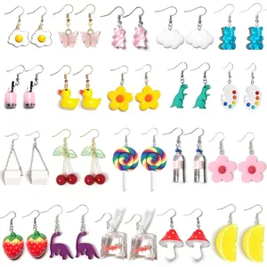 20 Pairs Weird Earrings Funny Earrings  Bear Duck Water Bottle Fish Dinosaur Mushroom Butterfly Strawberry Dangle Earrings Set for Women