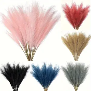 14pcs Artificial Pampas Grass, Tall Artificial Plush Grass, Large Fake Pom Pom Branch Plant Floor Vase Filler Flower Arrangement Home Kitchen Bohemia Decoration