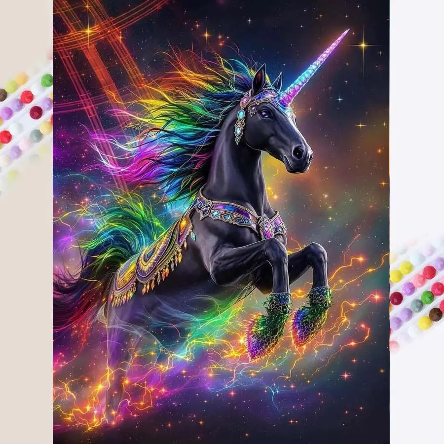 1 set of DIY diamond painting kit, 5D diamond art kit, DIY decoration rainbow unicorn mosaic, diamond art, DIY art home decoration