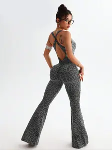 Women's High Waist Yoga Pants, Seamless Fashion Design, Back Cross Buckle, Tummy Control, Butt Lifting, Micro Flare Leggings, High Waisted Leggings, Leopard Print Leggings