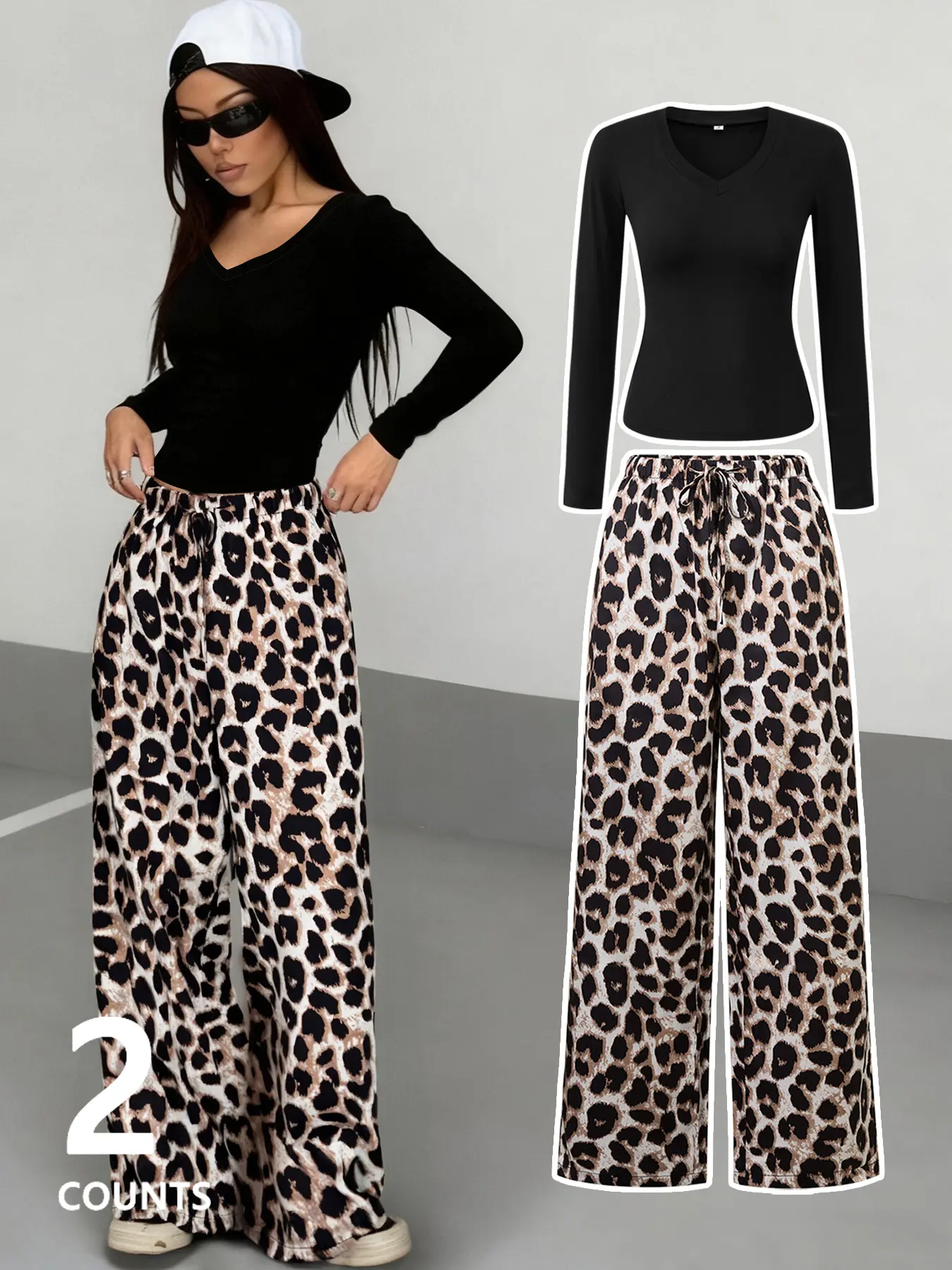 Women's Leopard Print Sweatshirt Set, Casual Fitted Regular Length, Comfortable Outdoor Travel Wear, Stylish Urban Street Fashion