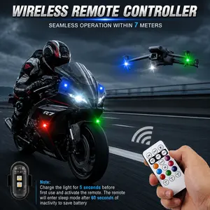 RGB LED Aircraft Strobe Lights, Wireless Remote-Controlled Multifunctional Warning Flash Lights for Motorcycle, Bike, Car