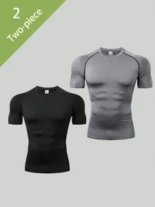 Men's 2-Pack Compression Sports T-Shirts, Fitness Running Tops, Breathable Moisture-Wicking Fabric, Boyfriend Style, Outdoor Running Basketball Cycling Gym Workout Casual Wear