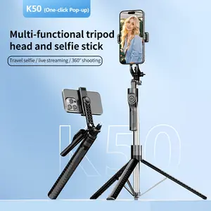 K50 360° Rotating Gimbal Selfie Stick with Tripod, Anti-Shake Stabilizer, Built-in Fill Light, Extendable up to 1.9m