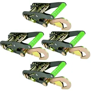 VULCAN Ratchet Buckle - Snap Hook - 2 Inch Wide Handle - High-Viz - 4 Pack - 3,300 Pound Safe Working Load Adjustable Ropes Adjustable Hanging Ropes