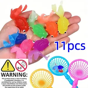 11-Piece Floating Fish Toy Set, Soft Rubber Goldfish Toys with Nets, Indoor Outdoor Water Games, Summer Party Decorations, No Battery Needed