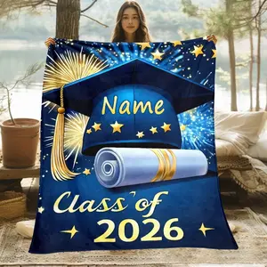 I graduated！Personalized Graduation Blanket | 2026 Class Name, Lightweight Flannel, All-Season Soft Bedspread, Suitable for Graduation Parties and Classroom Decor, Machine Washable  SingleSide Lightweight Blanket