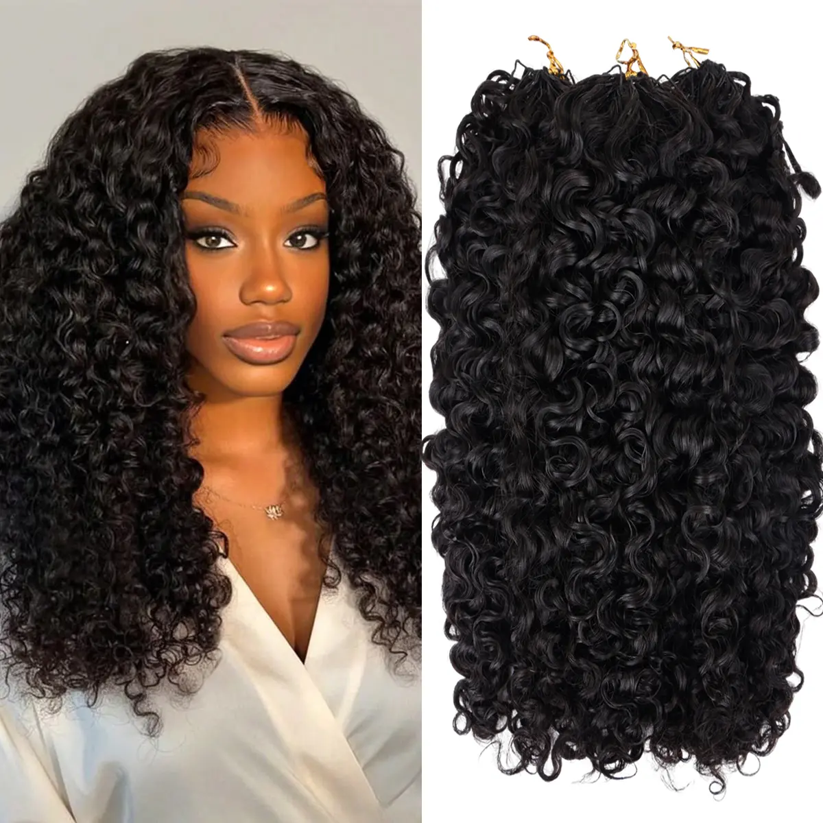 Perismoda Hair Curly Crochet Human Hair 60g Knotless Pre-Separated Feather Burmese Curly Hair 3C4A Natural Black Lightweight Reusable Remy Human Hair Extensions for Women