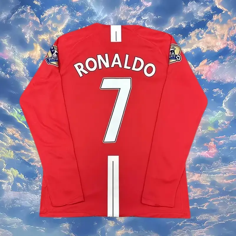 2007 2008 Home Retro Red No.7 Ronaldo Long Sleeved Soccer Jersey