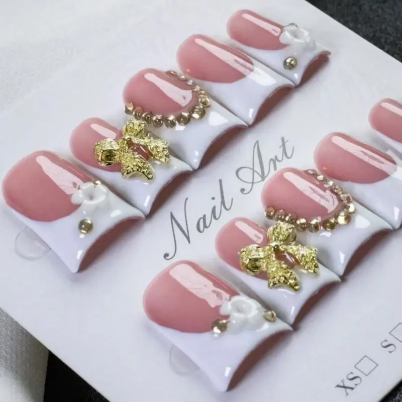 10Pcs Handmade Press on Nails Kit Short Duck Pink Nude Japanese Style Modern Elegant Y2K Minimalist Korea Style Fresh Design Chic French Style Neutral Classical Cute Kawaii Creative Glossy Finish Shimmery Obreme 1 Account Manicure Set Box Included
