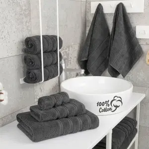 Nexapick 6-Piece Egyptian Cotton Towel Set, 3 Sizes (Washcloth/Hand/Bath), Ultra Soft & Absorbent Charcoal Grey Towels for Bathroom