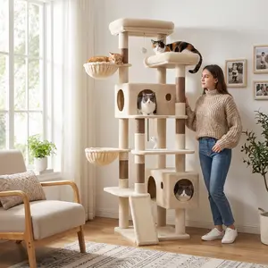 Globlazer s77c：77-inch Tall Cat Tree - Space-Saving Tower with 2 Condos & Hammocks for Large Cats. Best 77-inch Cat Tree for Large Cats