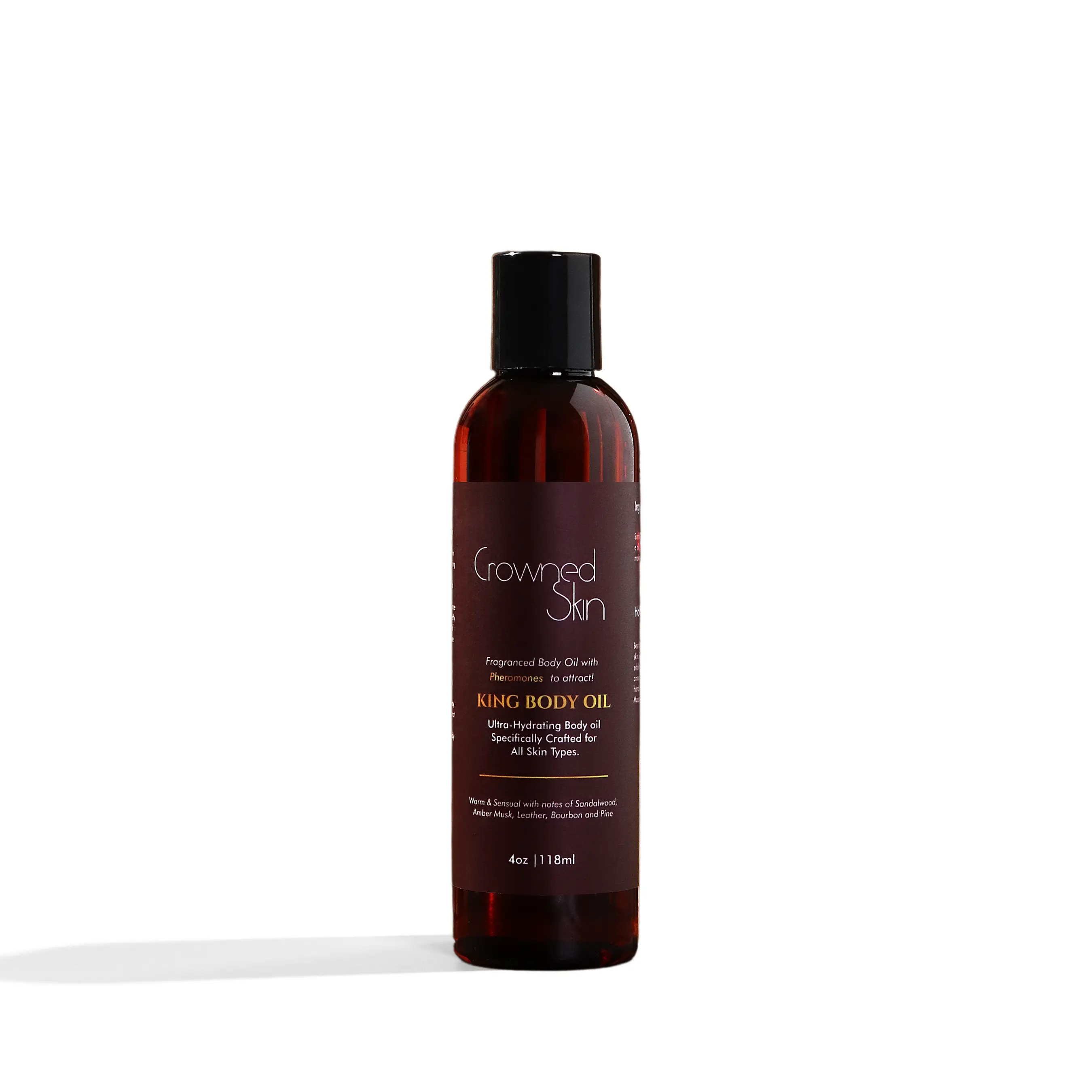 King Fragranced Body Oil - Lightweight Jojoba Oil with Nourishing Aroma for Comfort and Skin Care - Sandalwood, Amber Musk, Leather, Pine, Bourbon Scented Cosmetic