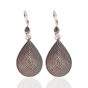 MESOP Teardrop Womens Silver Earrings, 925 Sterling Silver Drop Casual  Daily Silver Earrings, Timeless Mesopotamia History Inspired, Fluted Filigree Dangle Earrings and Valentines Day Gift Wedding Set Sliver Jewelery
