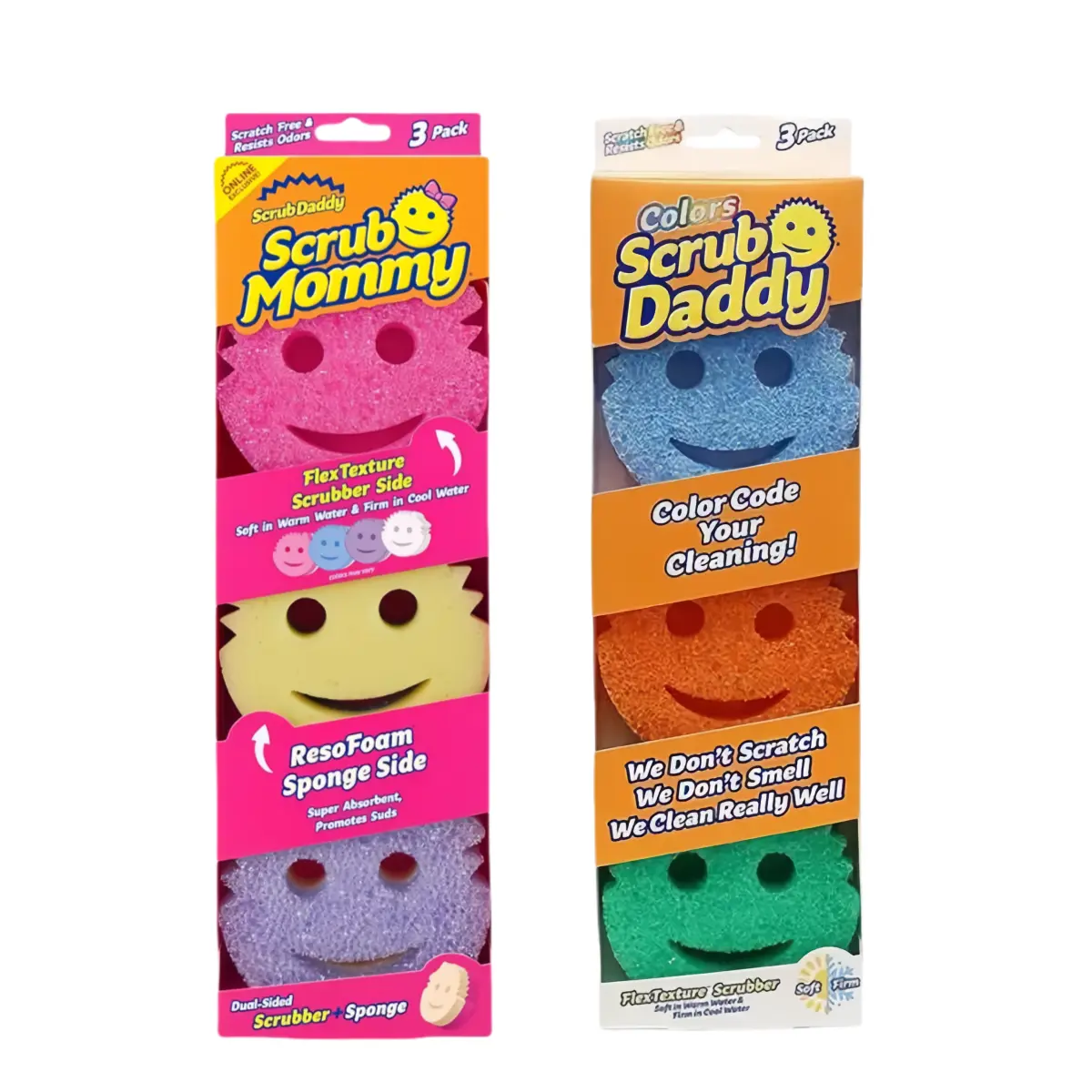 Scrub Daddy & Scrub Mommy Sponges Set (3+3) - Scratch-Free Multipurpose Kitchen Cleaning Tools - Stain & Odor Resistant Home Care Supplies