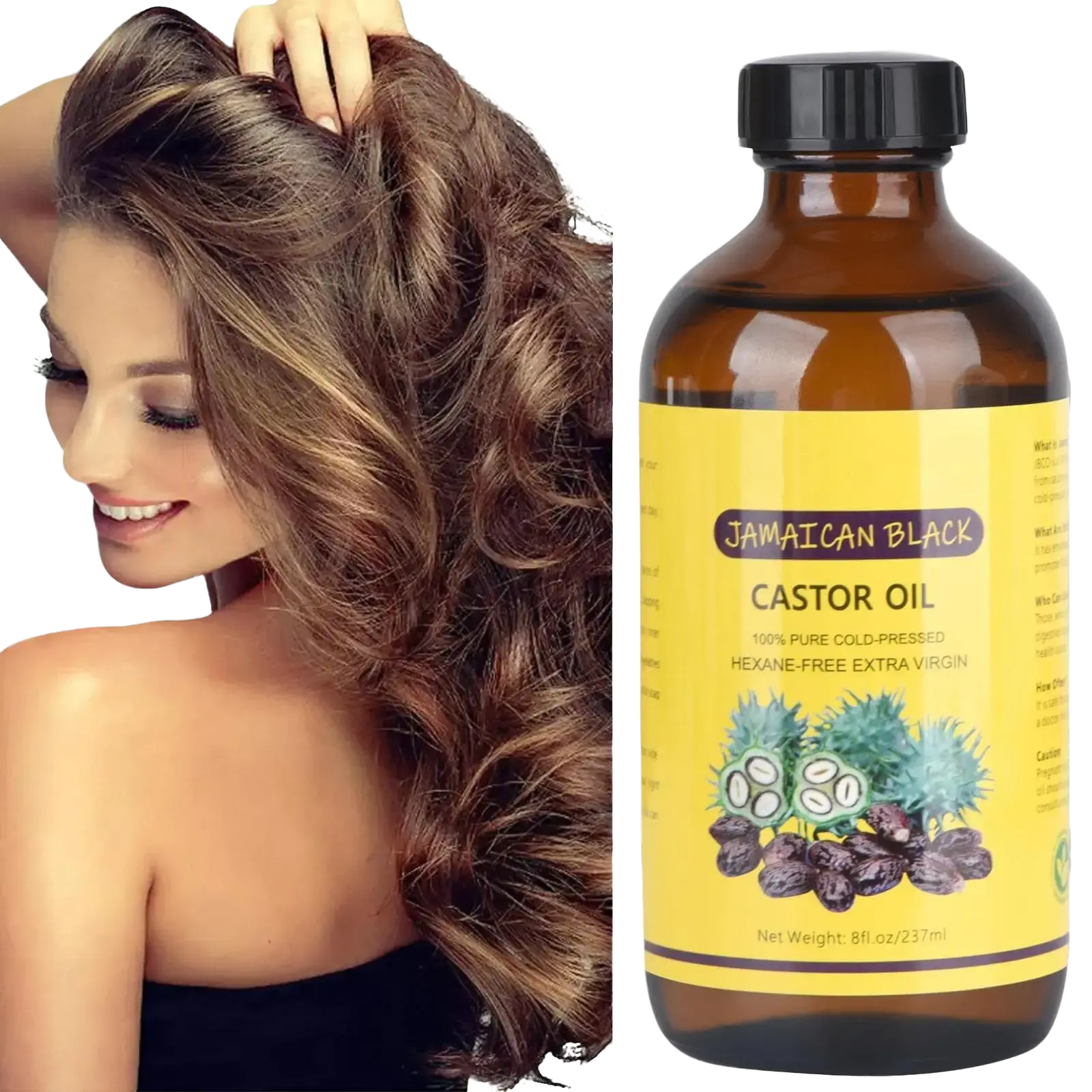 [Large Bottle]MUZAMOX Jamaican Black Castor Oil Organic Cold Pressed Unrefined Glass Bottle (8fl.oz/237ml) for Hair , Eyelashes and Eyebrows, and Castor Oil Packs