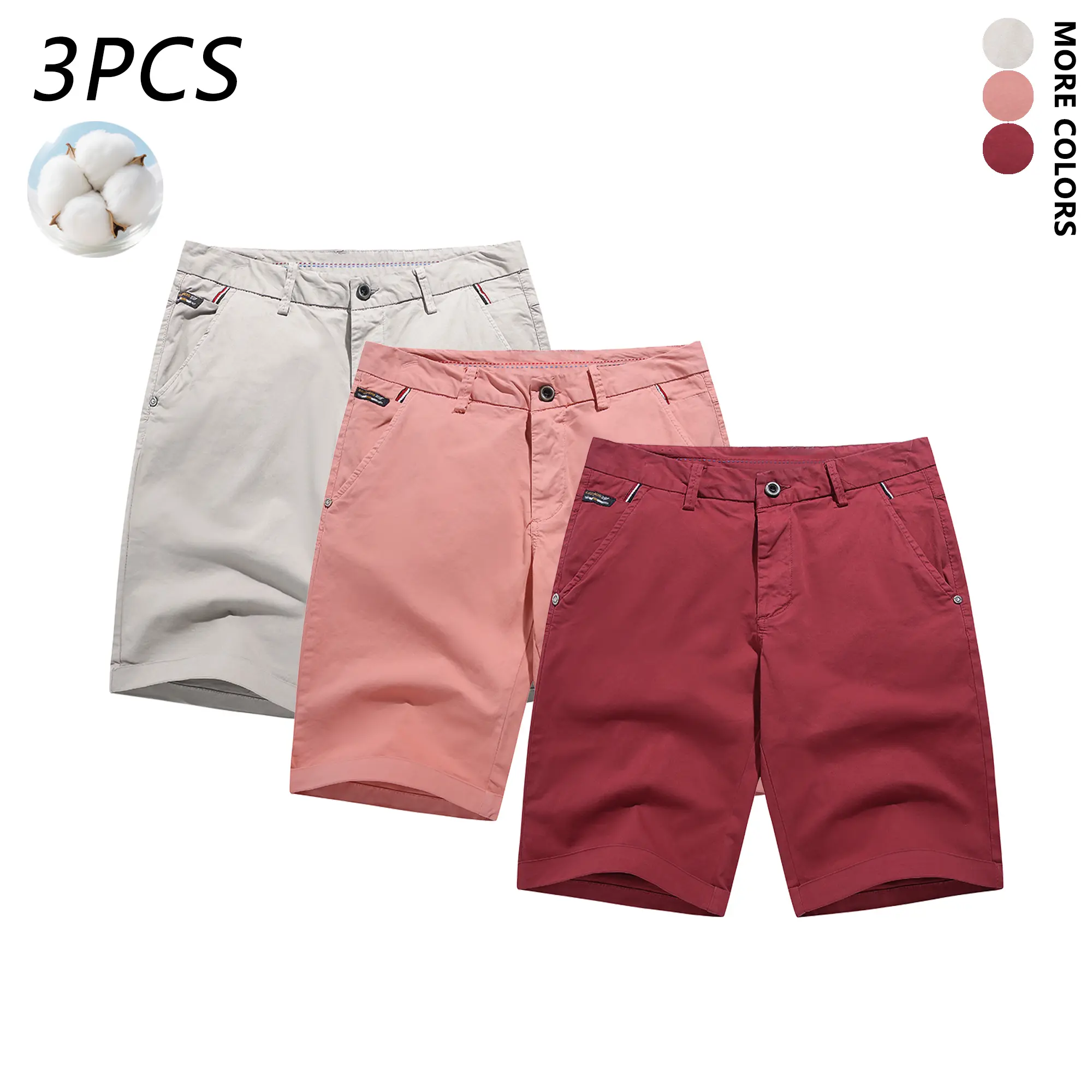 3-Pack Men’s Stretch Practical Shorts, Lightweight Quick-Dry Casual Shorts, Hiking Golf Workwear Shorts, with Zipper Pockets