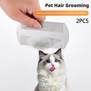 2-Pack Pet Rake Comb, Flea and Lice Remover for Dogs and Cats, Stainless Steel Dense Teeth, Egg Removal, Knots, Float Hair Cleaning Brush