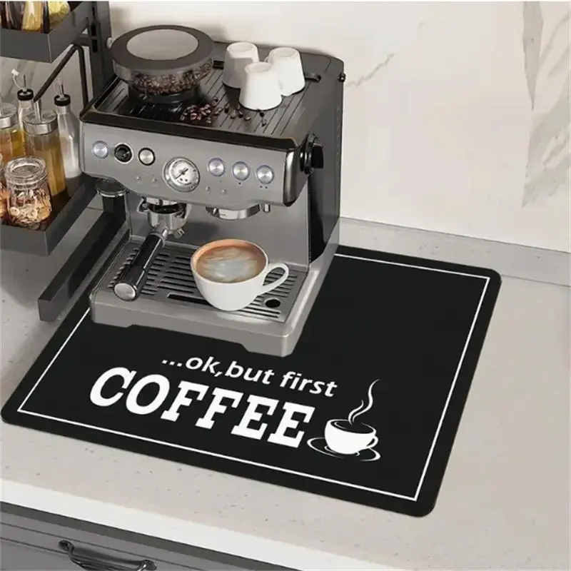 Coffee Theme Kitchen Mat, 1 Count Non-slip Kitchen Placemat, Absorbent Coffee Machine Mat, Kitchen Decor Accessories, Housewarming Gift