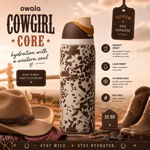 Owala Color Drop 32oz FreeSip Cowgirl Core Cow Print Water Bottle