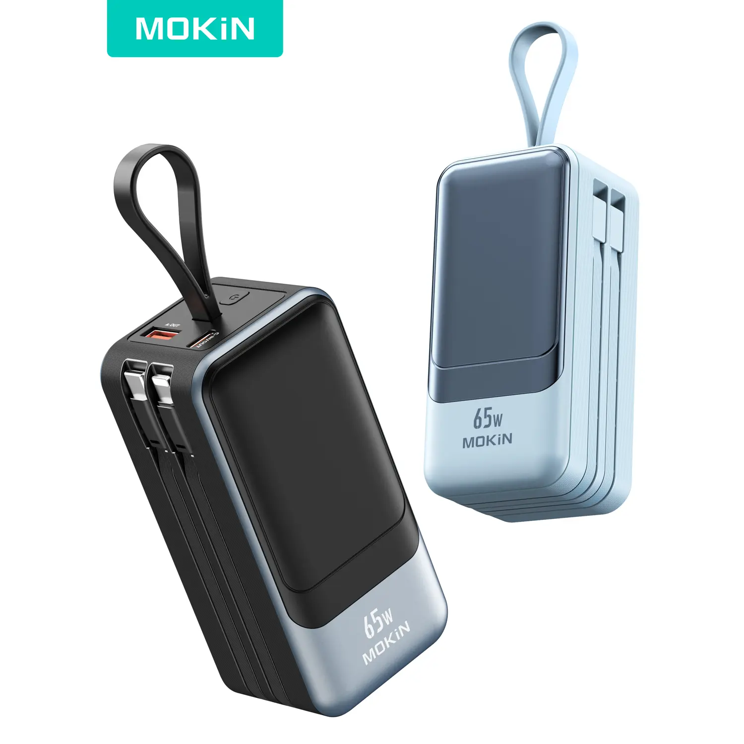 MOKiN 65W Chargeable Power Bank 18400mAh, EDC Gear Everyday Carry Accessories with Built-in USB-C & iOS Cables, 4-Port PD 3.0 Fast Charging Battery Pack for On-the-Road Use, Smart Display Compatible with MacBook Pro/Air, iPhone 15/14/13 Series, iPad