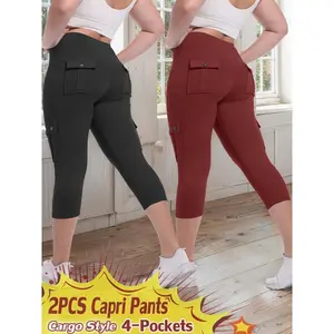Set of 2 high-waisted yoga capri pants; 4-way stretch fabric with butt-lifting and tummy control; 4 pockets; suitable for workouts and running. Welcome to make a purchase.