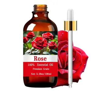 Rose Essential Oil 100ML/3.38oz, Pure Perfume Grade, Hair & Skin Care, Scented Body Oils, Massage, Diffuser, Cleaning, Natural Scent, Long-Lasting Moisturizing, Nourishing Oil