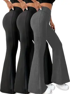 3 Pack Women's High-Waisted Flare Pants, Soft Tummy Control Bell Bottoms, Flared Yoga Bottoms, No-See-Through Workout & Yoga Leggings, 3-Pack Athletic Wear