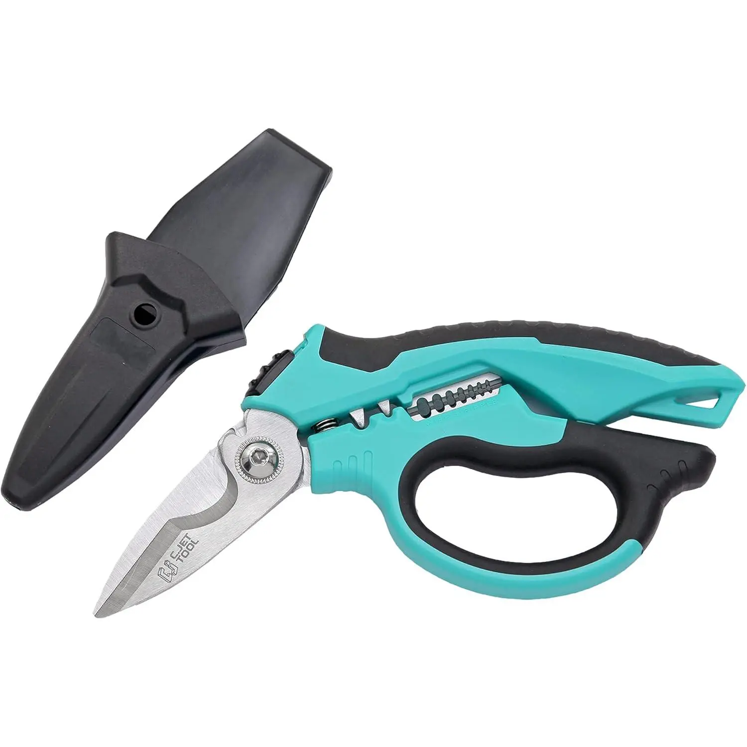 8" Stainless Steel Angle-Type Heavy-Duty Professional Electrician's Scissors with Multi-Size 7-Wire Stripper (10.4mm Capacity), 2 Terminal Crimping Tools, Anti-Slip Serrated Edge for Terminal Work, Aluminium, Copper, Soft Metals, Manufacturer Warranty